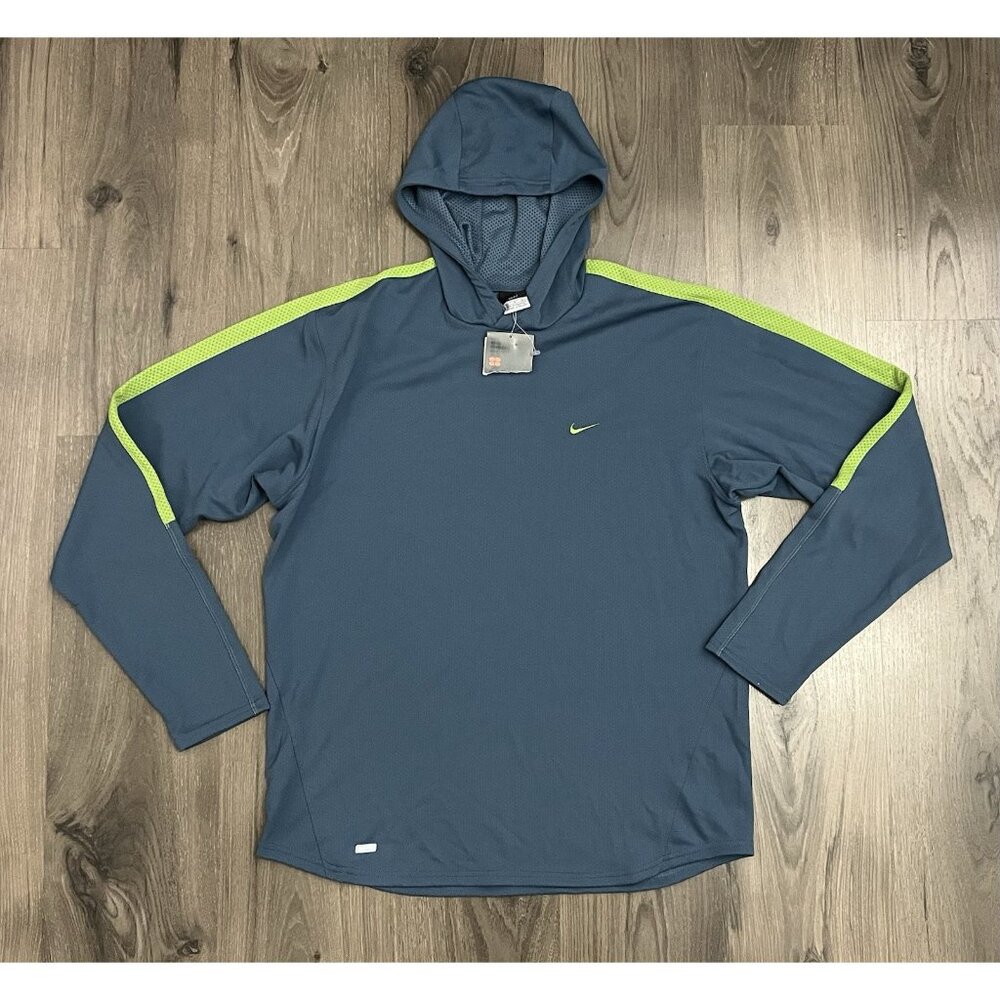 NWT Nike Dri Fit Sweatshirt Mens Medium Blue Green Vintage Y2k Hood Hooded